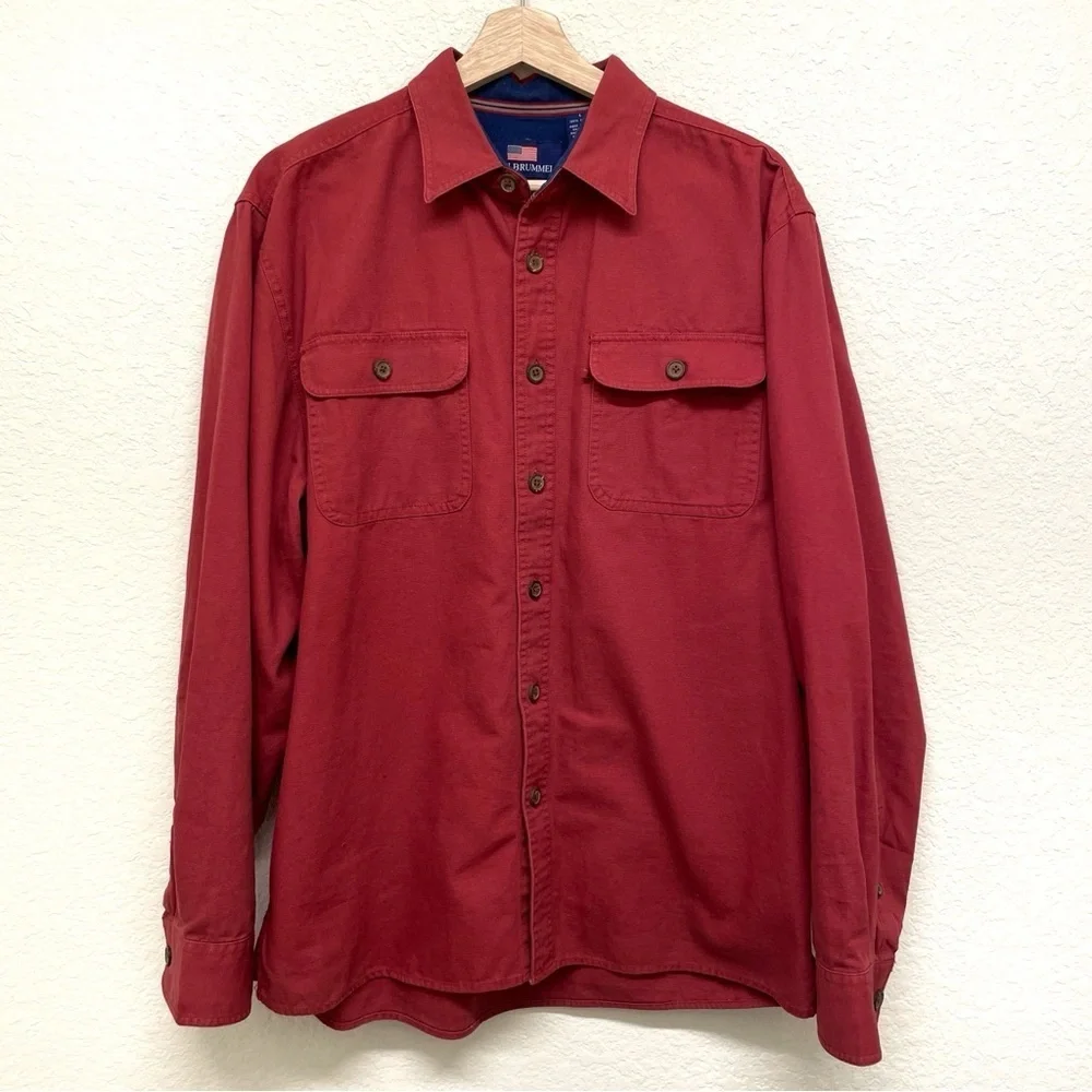 Beau Brummel Red Button-Up Long Sleeve Men’s 100% Cotton Shirt - Large